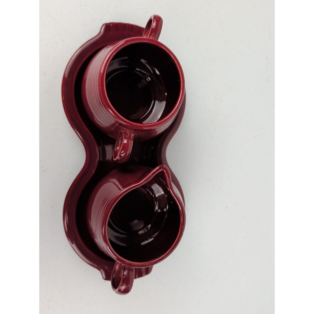 Fiestaware Claret Burgundy Creamer And Sugar with Underplate Retired 4 Piece Set - Picture 4 of 6